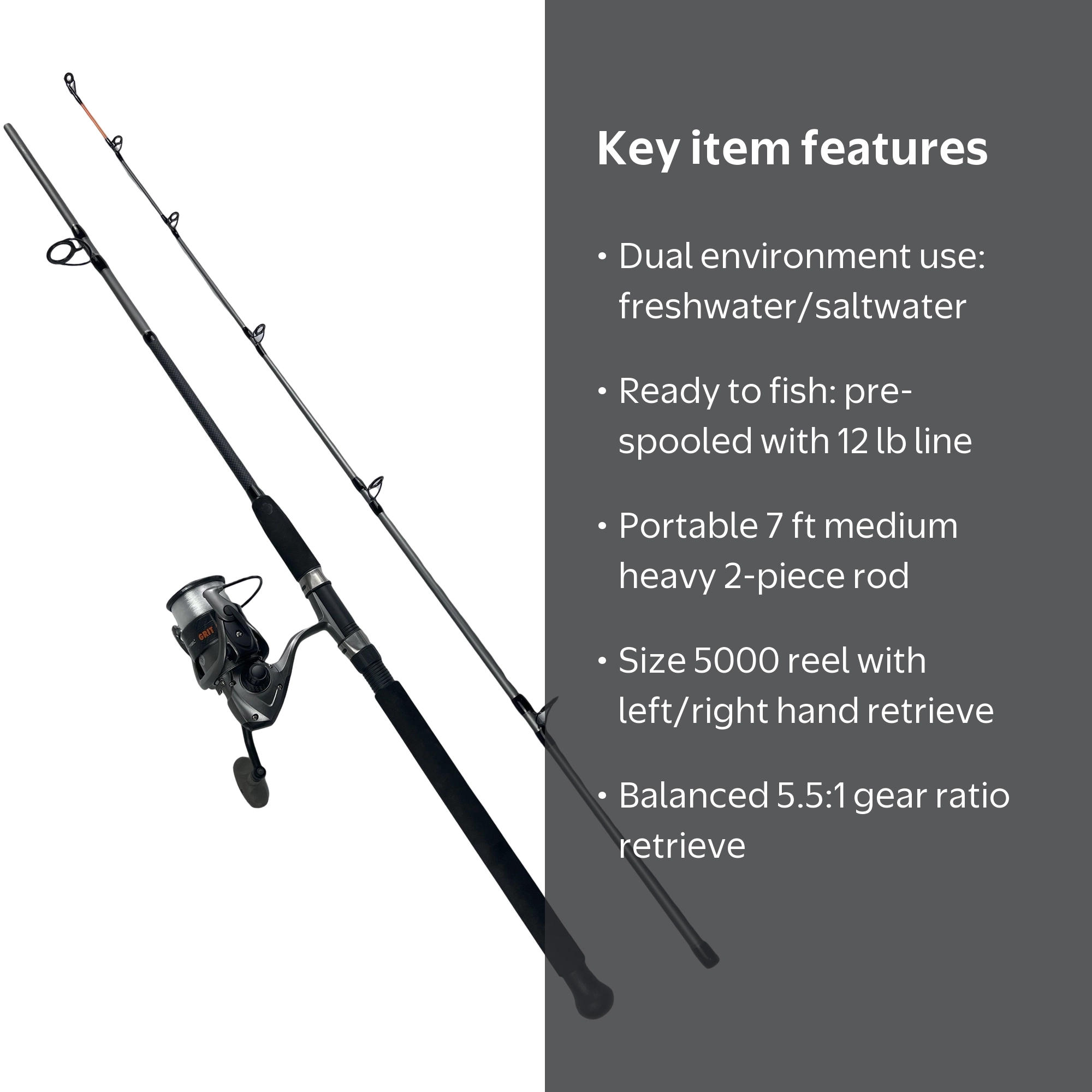 Ozark Trail Grit Stick 7ft Medium Heavy Spinning Combo with 5000