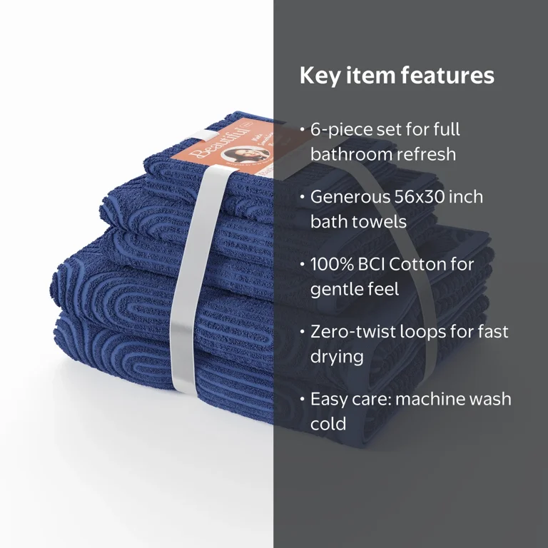 Beautiful Textured 6pk Towel Set, Includes 2 Bath 56x30, 2 Hand