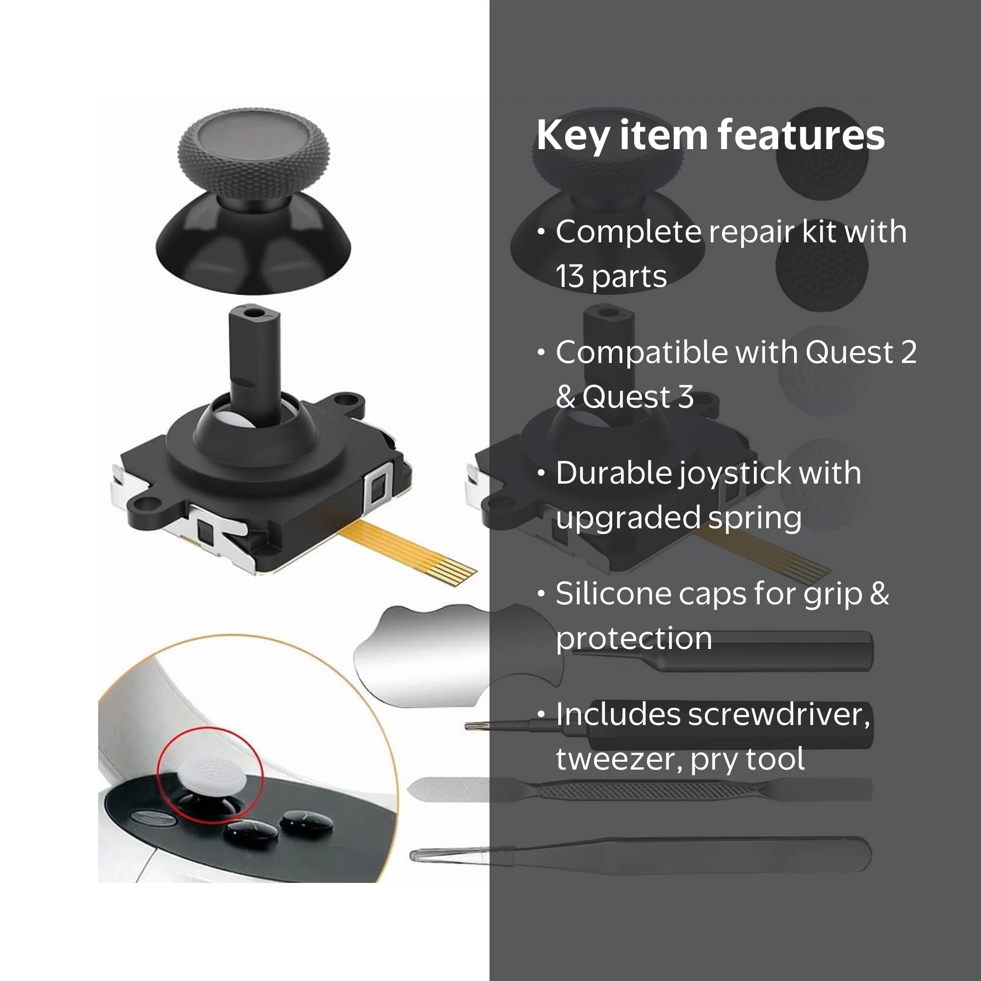 Joystick Replacement Kit for Oculus Quest 2, Repair Kit for Meta