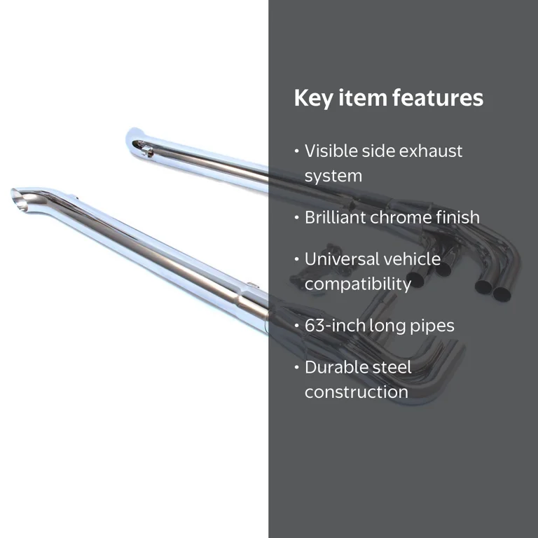 PATRIOT EXHAUST 63 in Long Lake Pipe 4 Chrome Exhaust Side Pipes 2