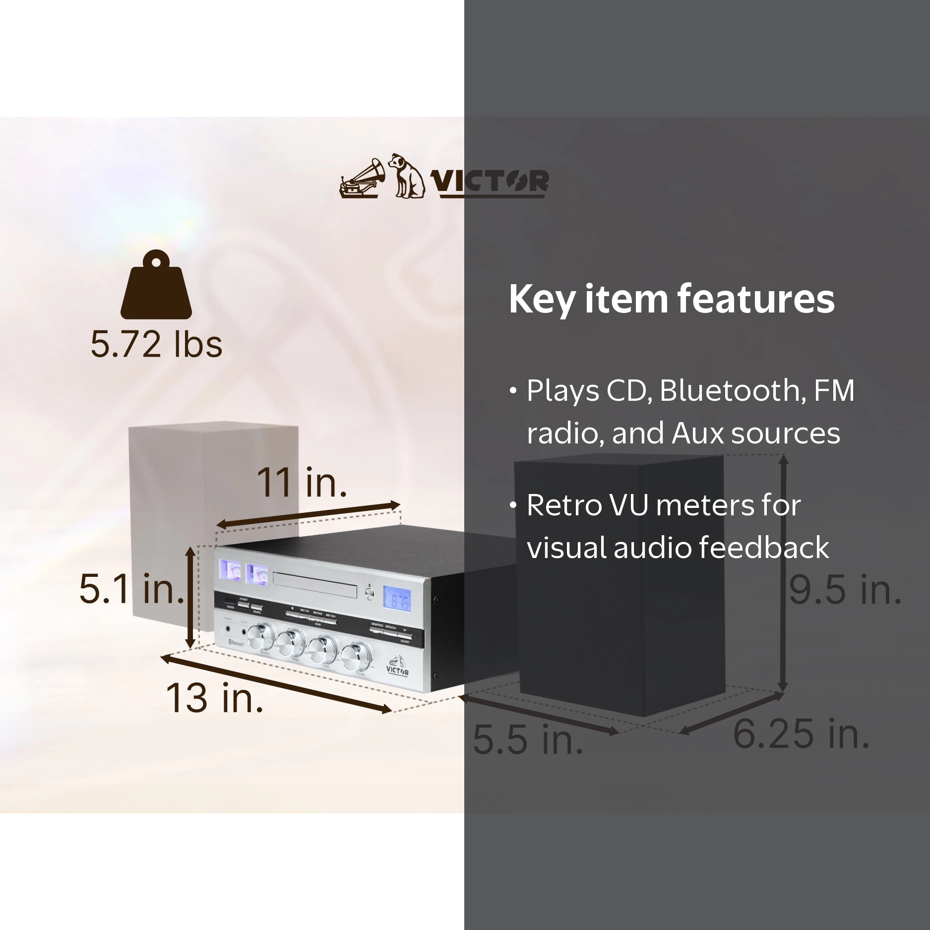 Victor, Stereo System, 50 Watt, Bluetooth CD FM Radio - Walmart.com