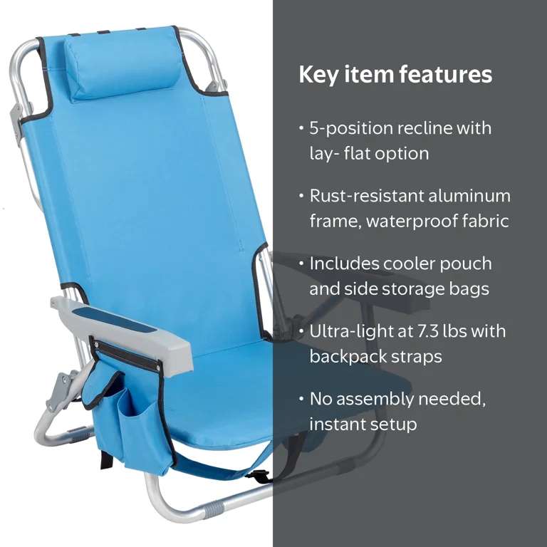 Ktaxon, Backpack Beach Chair, Blue, 5-Position, Lightweight