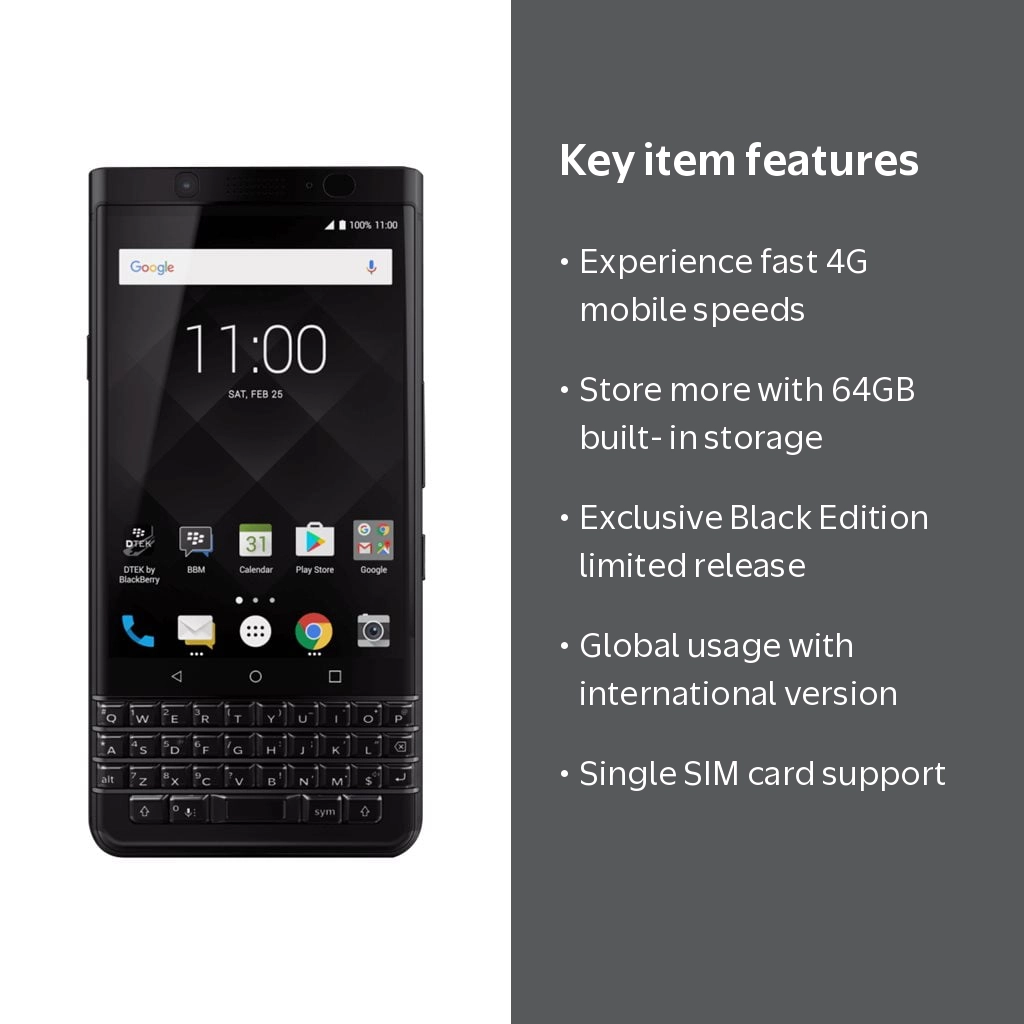 BlackBerry KEYone 64GB Limited Editions Black BBB100-2 Single Sim