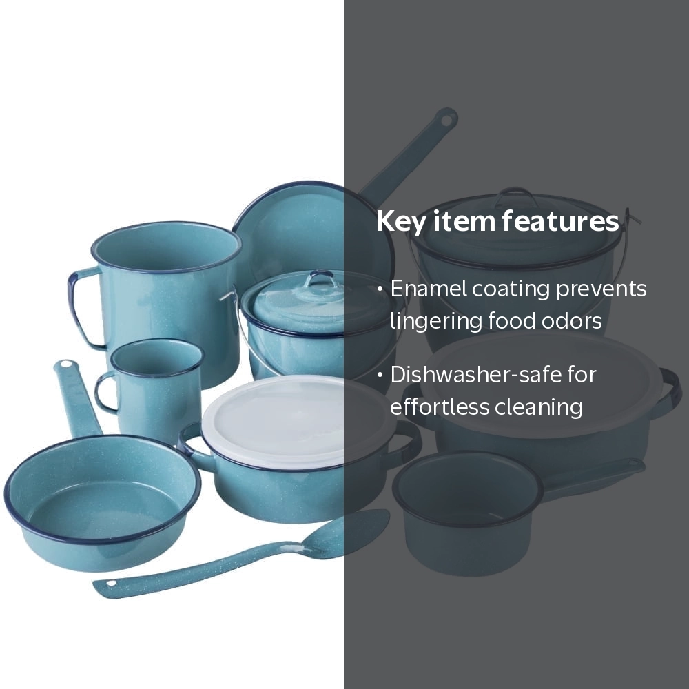 Cinsa 14-Piece Enameled Steel Cookware Set, Turquoise Blue