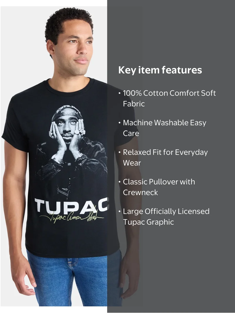 2Pac Men's and Big Men's Tupac Shakur Signature Cotton Graphic Tee