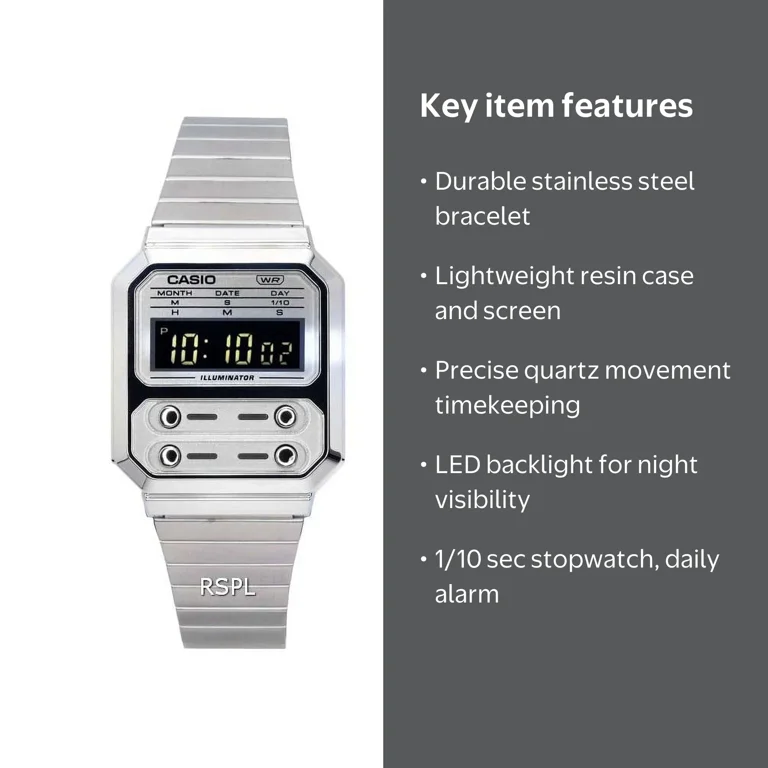 Casio, Watch, A100WE-7B, Digital Stainless Steel Quartz - Walmart.com