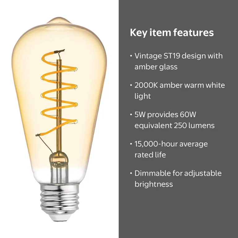 GE LED Vintage Light Bulb, ST19, Warm White, Amber Bulb, 250