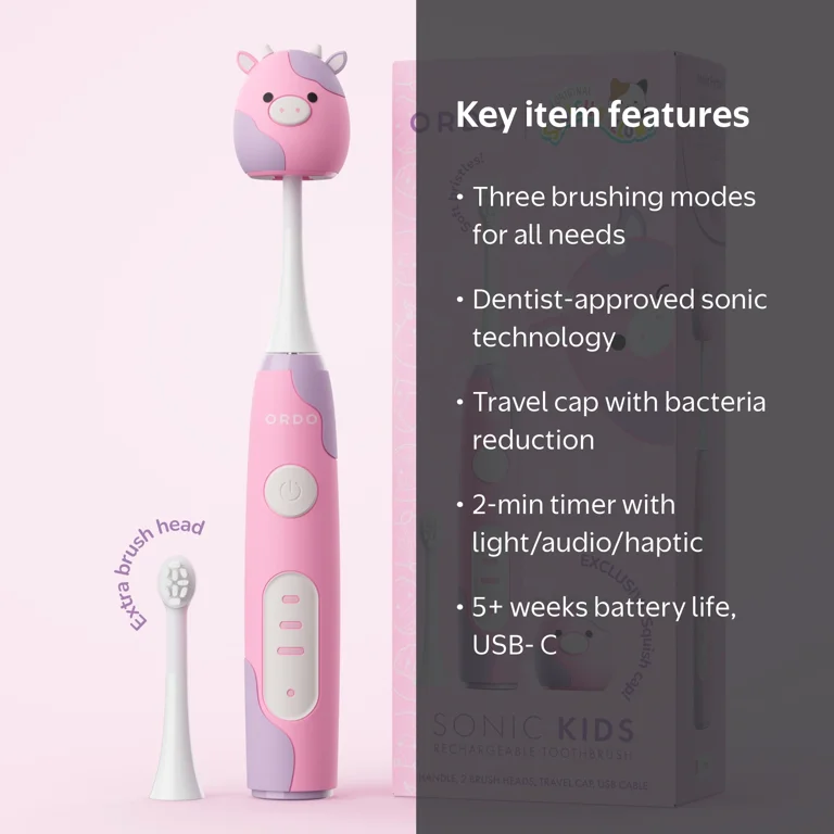 Ordo, Kids Rechargeable Sonic Toothbrush, Patty, Pink - Walmart.com
