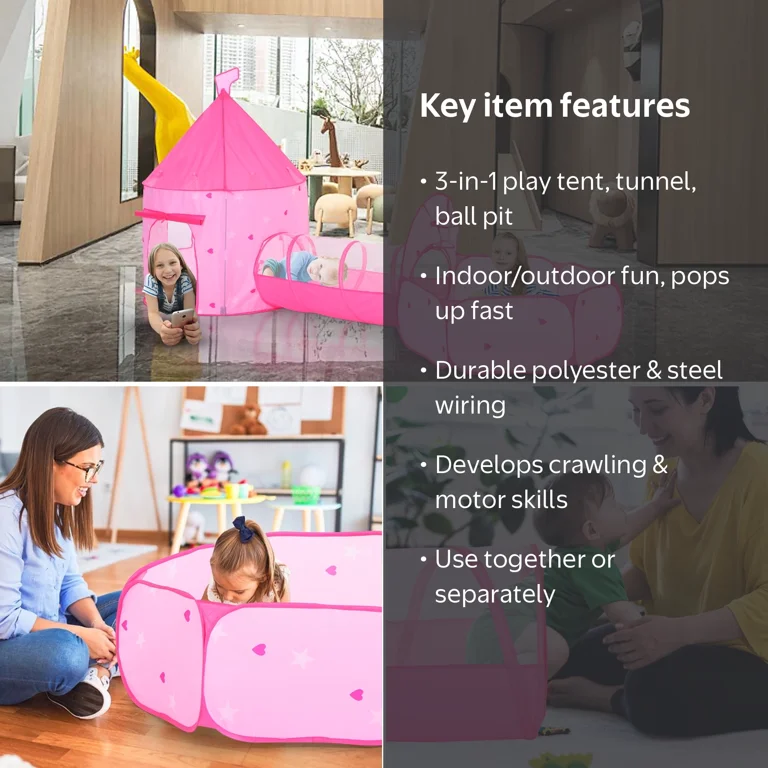 Yexmas Kids Ball Pit, Play Tent with Tunnel, Indoor Outdoor Baby