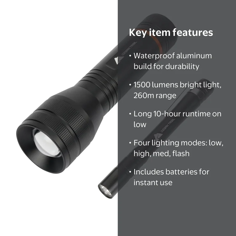 1500 lumen rechargeable flashlight members mark Core Equipment with Auto-Brightness focused light for outdoor use Shop 1500 Lumen Tactical Flashlight