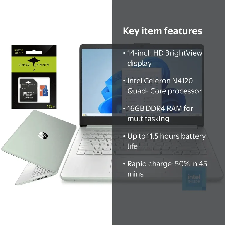 HP Laptop 14 inch, 16GB DDR4, 320GB Storage, Intel Quad-Core N4120