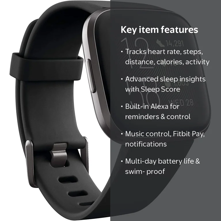 Fitbit Versa 2 Smartwatch, Health and Fitness Tracking, Black