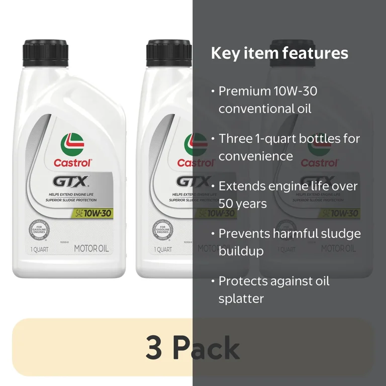3 pack) Castrol GTX 10W-30 Conventional Motor Oil, 1 Quart