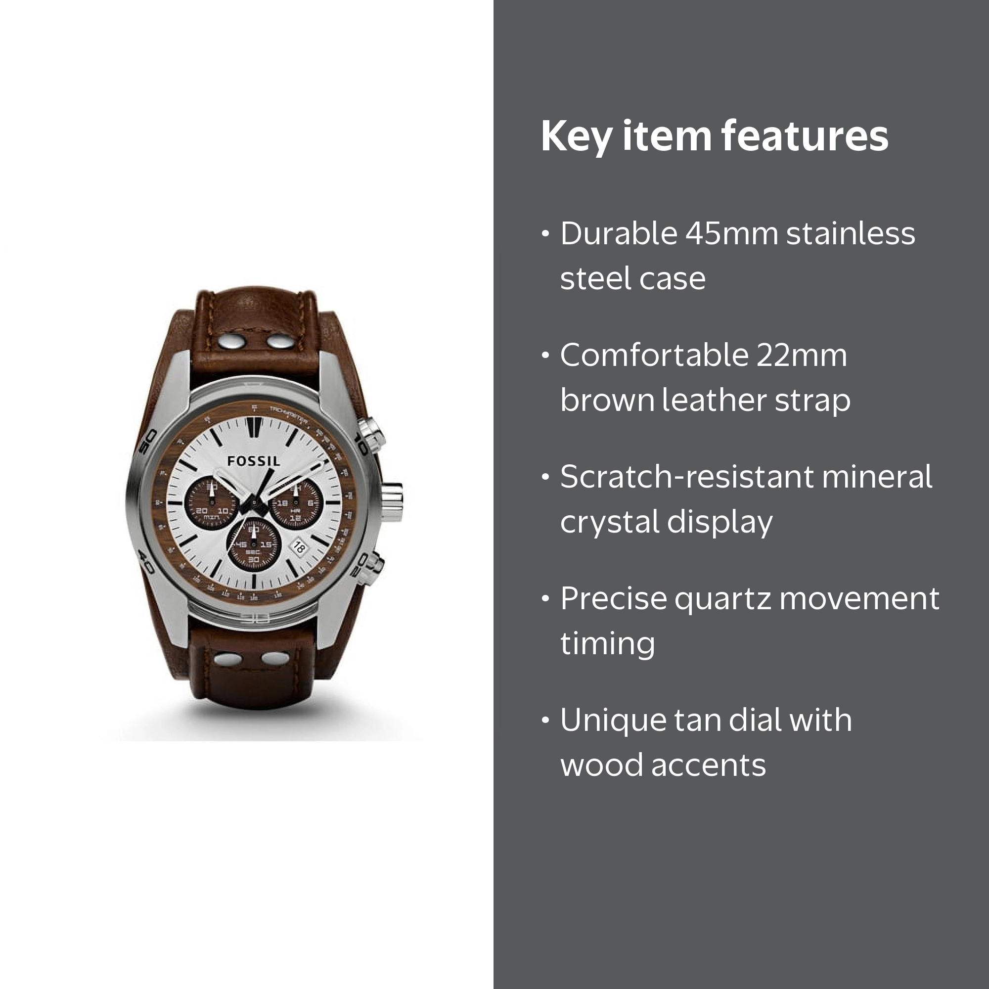 Fossil Men's Coachman Chronograph, Stainless Steel Watch, CH2565