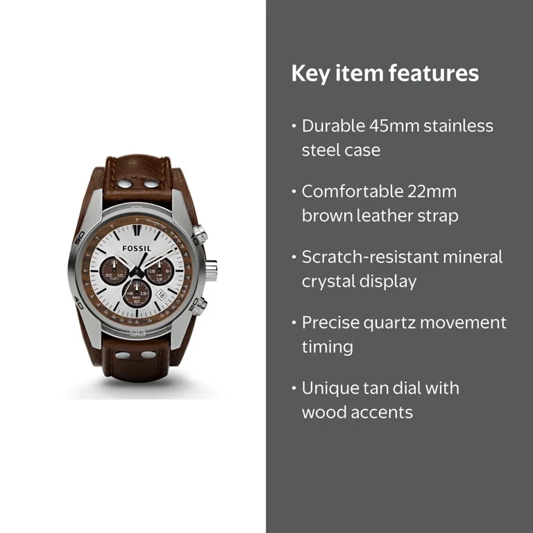4B 　FOSSIL natural154cm カービング・バッジテスト Fossil Men's Coachman Chronograph, Stainless Steel Watch, CH2565