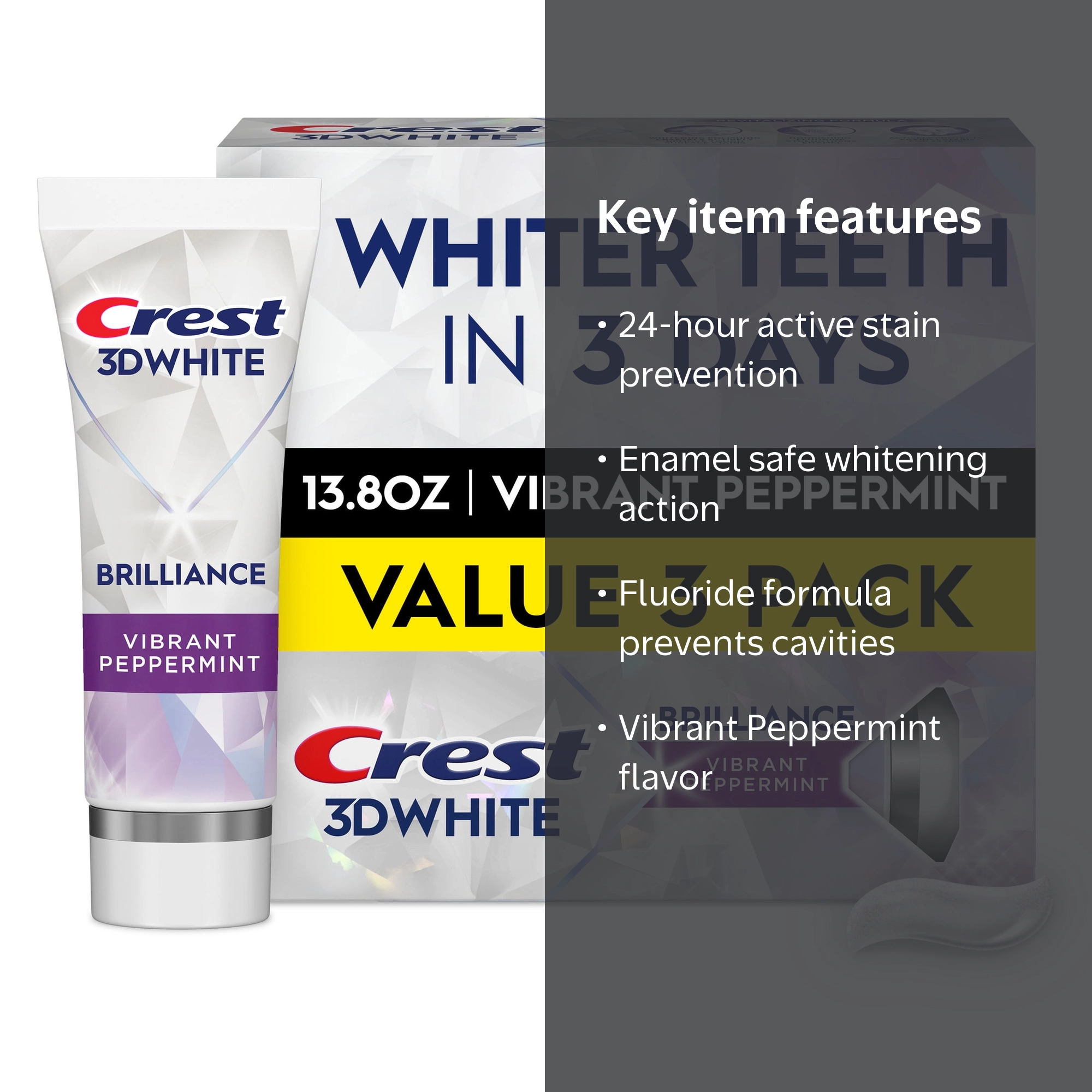 4 pack) Crest 3D White Brilliance Vibrant Peppermint Teeth