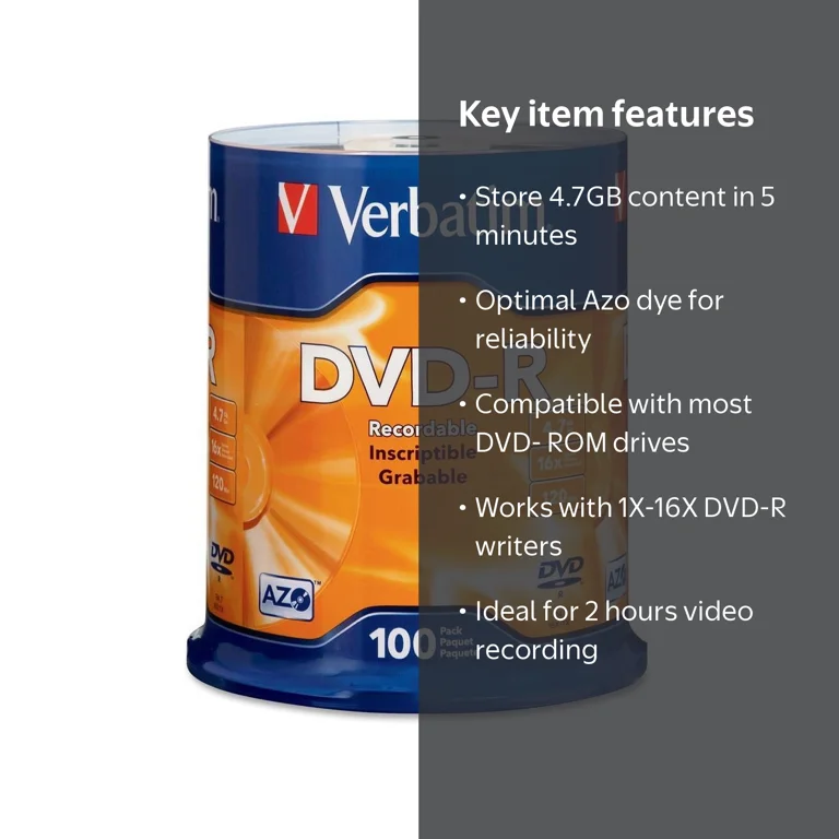 Verbatim, DVD-R, 4.7GB 16X Spindle, Branded Surface 100pk
