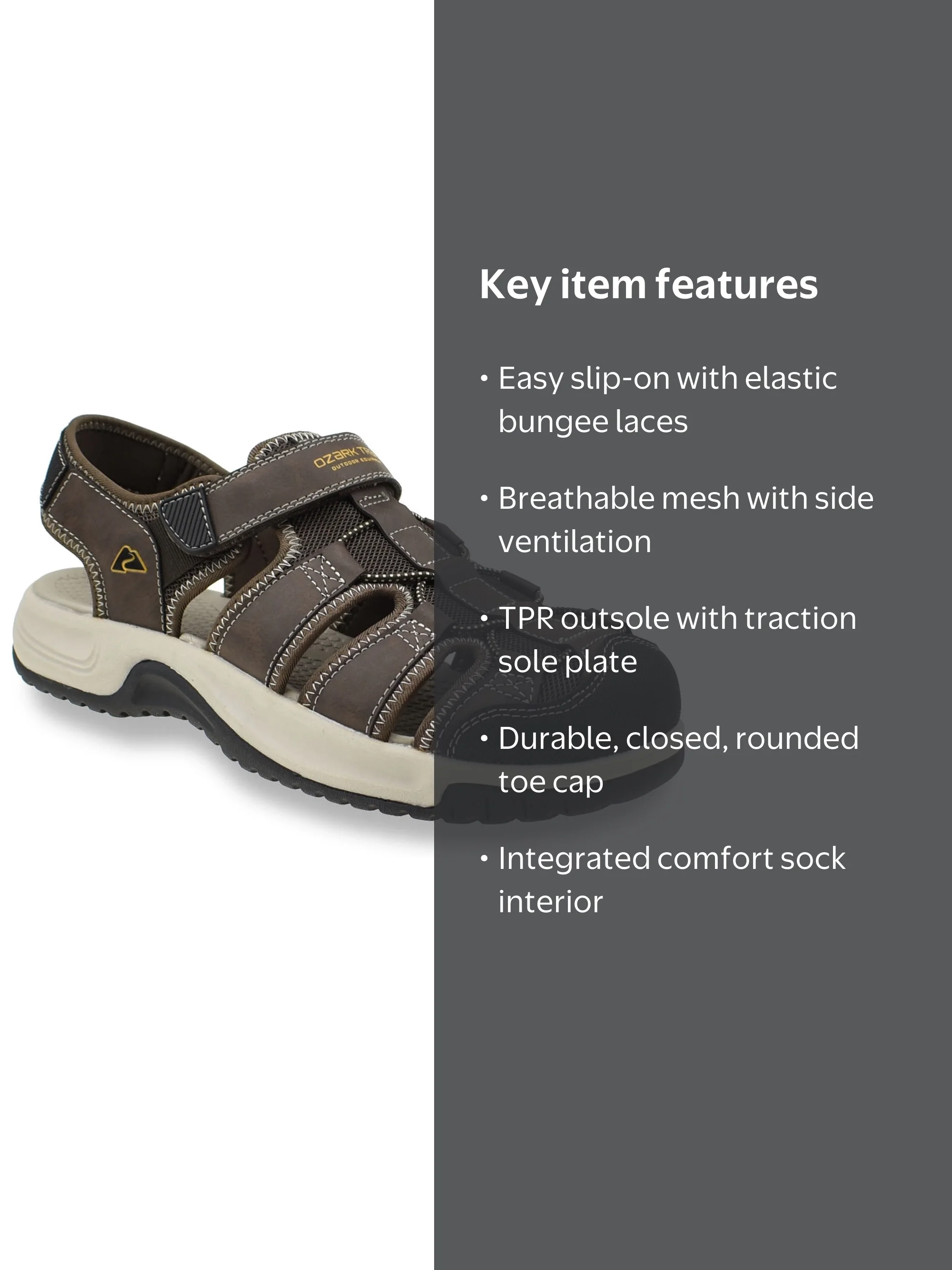 Ozark Trail Fisherman Sandals‎ Men Size 12 Gray Closed Toe Bungee Tie Ozark Trail Hiking Sandals Men 8 Gray Blue Bungee Closed Toe  main image 2