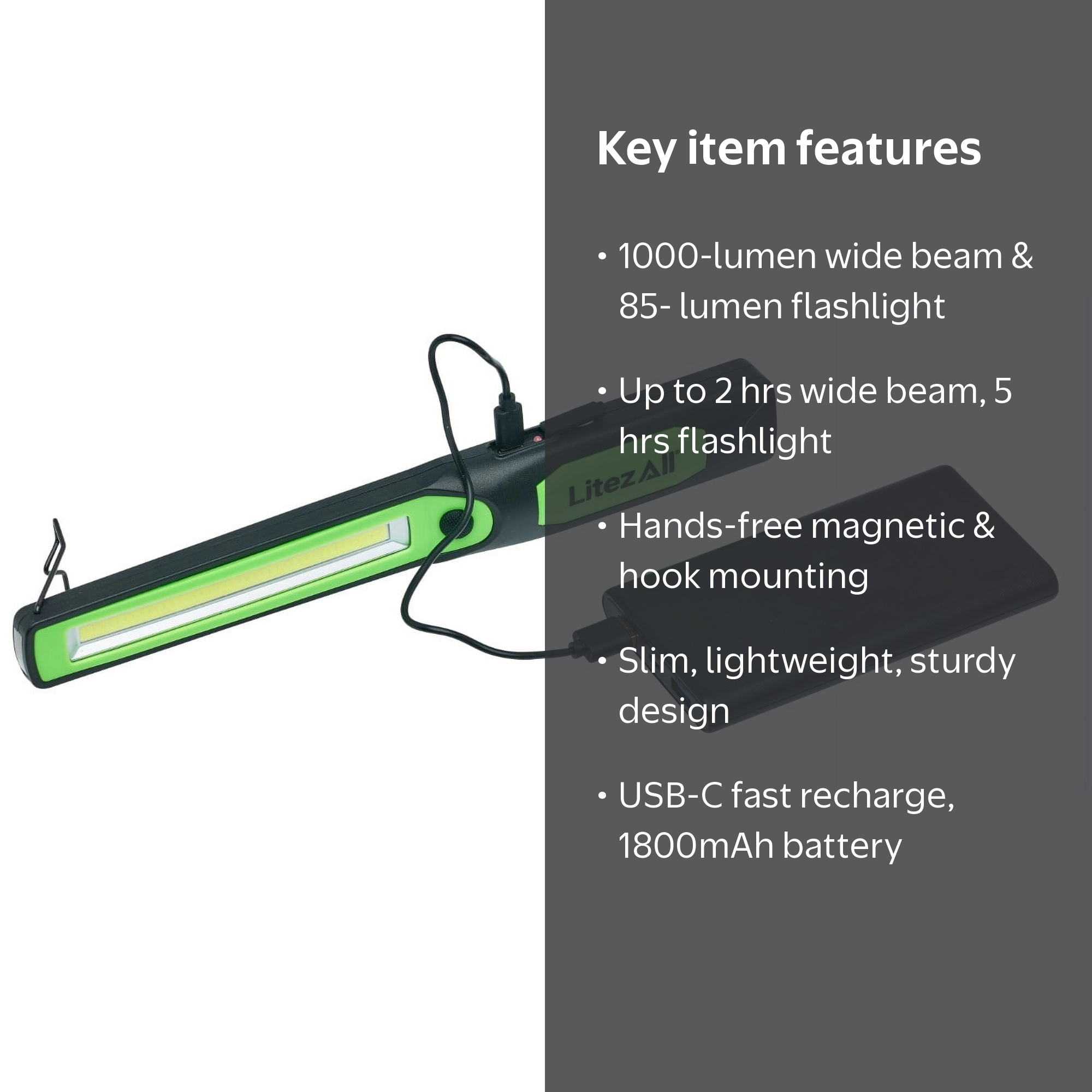 FlexBeater しなるビーター Light [1月ロット80g]1本残3 LitezAll 1000-Lumen Rechargeable LED Wand Work Light in Black