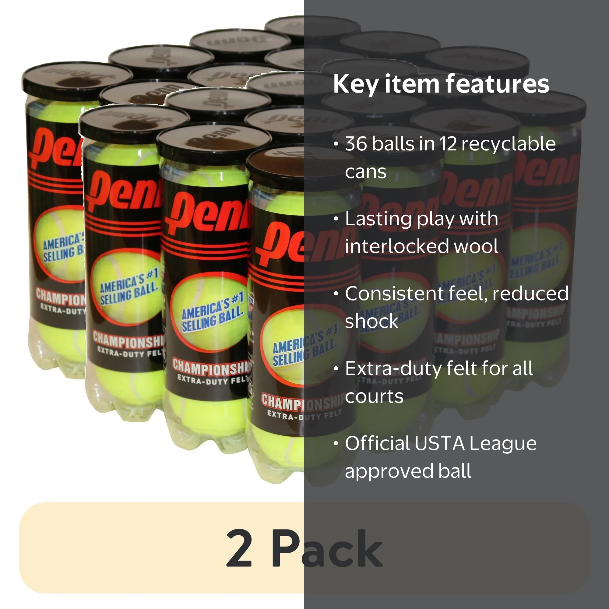 Penn Championship Extra Duty Tennis Balls, 12 Cans, 36 Balls