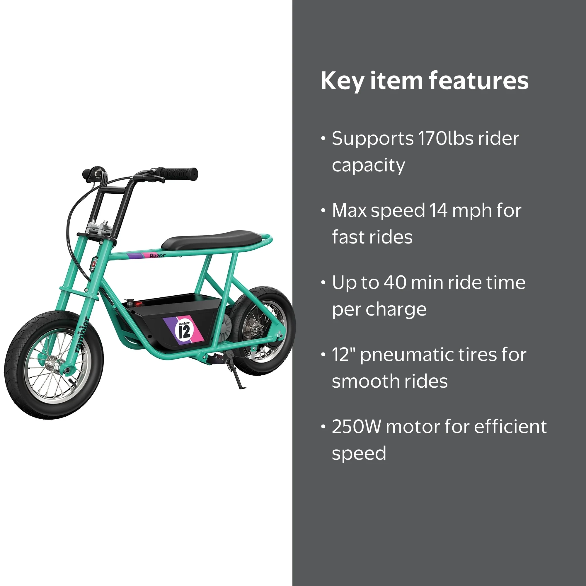 Razor Rambler 12 Seated Electric Scooter- Mint, up to 14 mph, 12