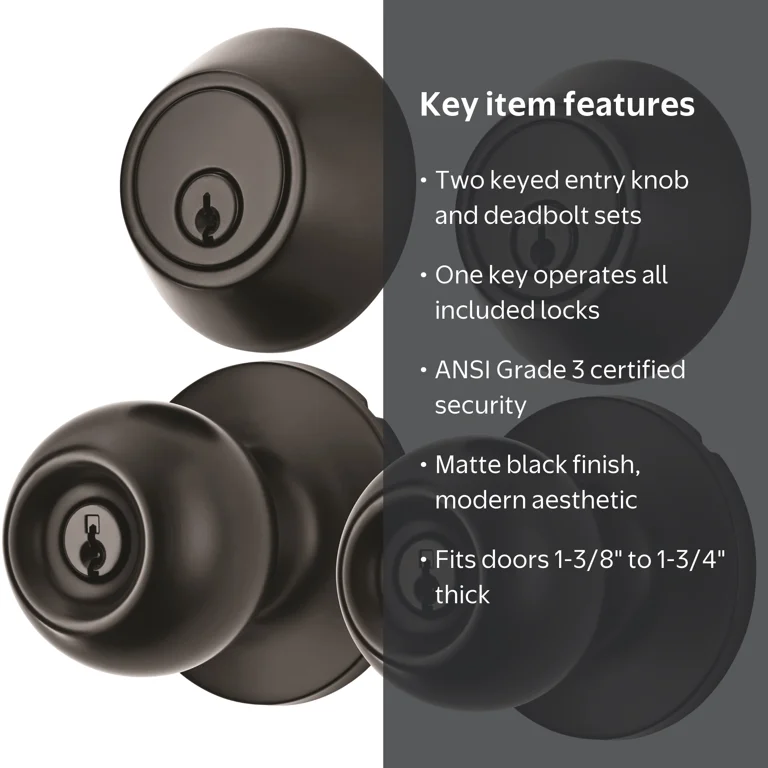 二哈 デカンバッチセット② Hyper Tough 2-Pack Keyed Entry Doorknob and Deadbolt Combo, Matte