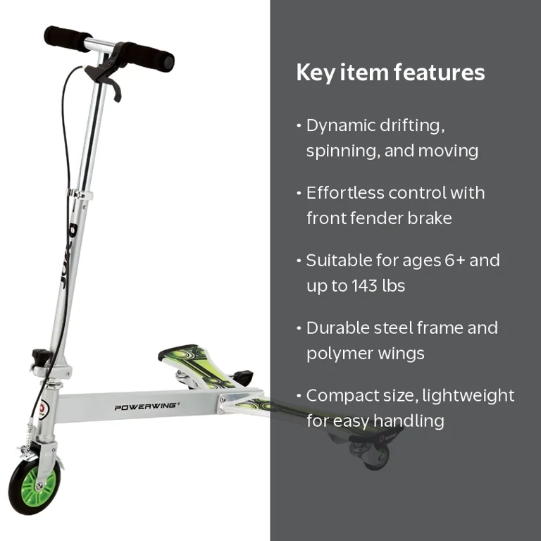 Razor PowerWing DLX Caster Scooter - Silver/Green, 3-Wheeled