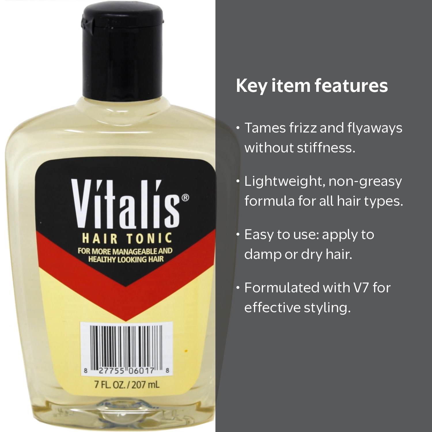 Vitalis, Hair Tonic, 7 oz, For All Hair Types, Tames Frizz