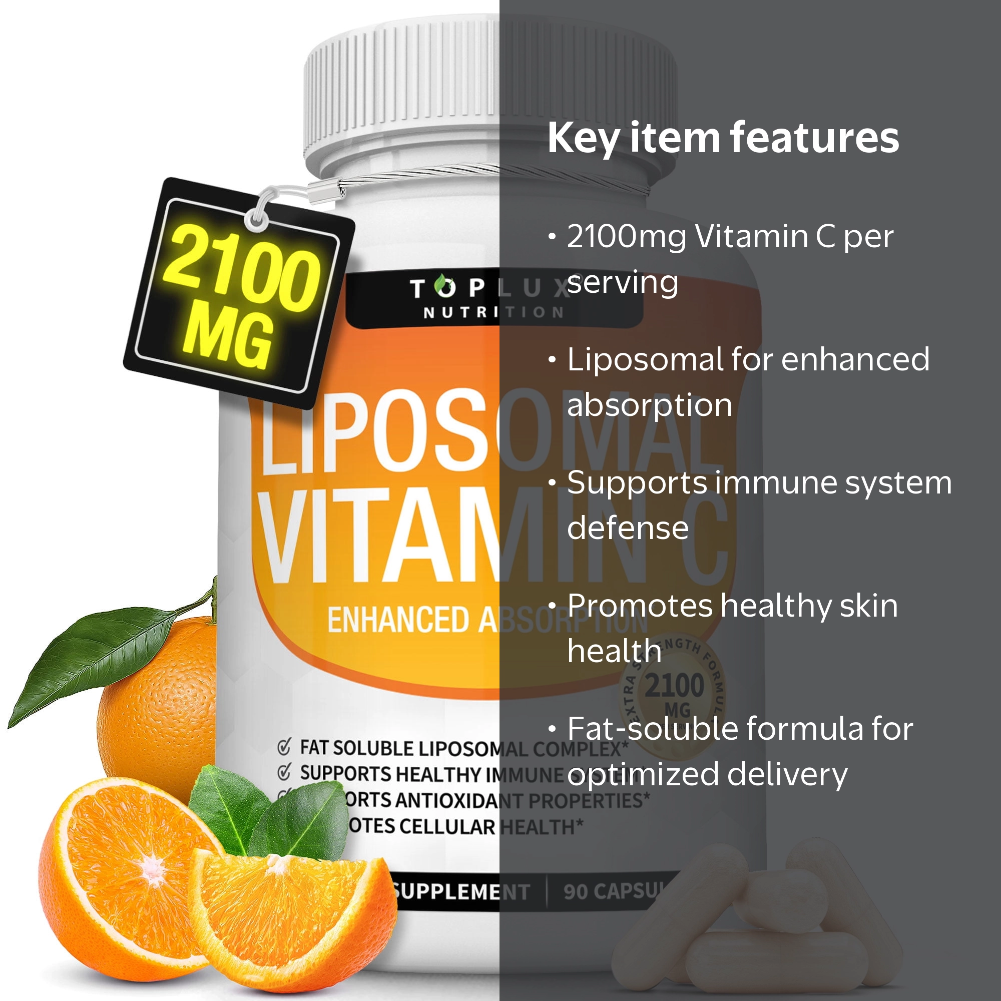 Toplux Liposomal Vitamin C 2100mg Immune Support Supplement High