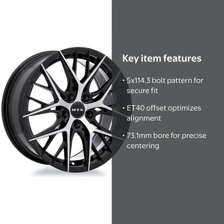 RTX Valkyrie 17x7.5 5x114.3 ET40 CB73.1 Gloss Black Machined Wheel