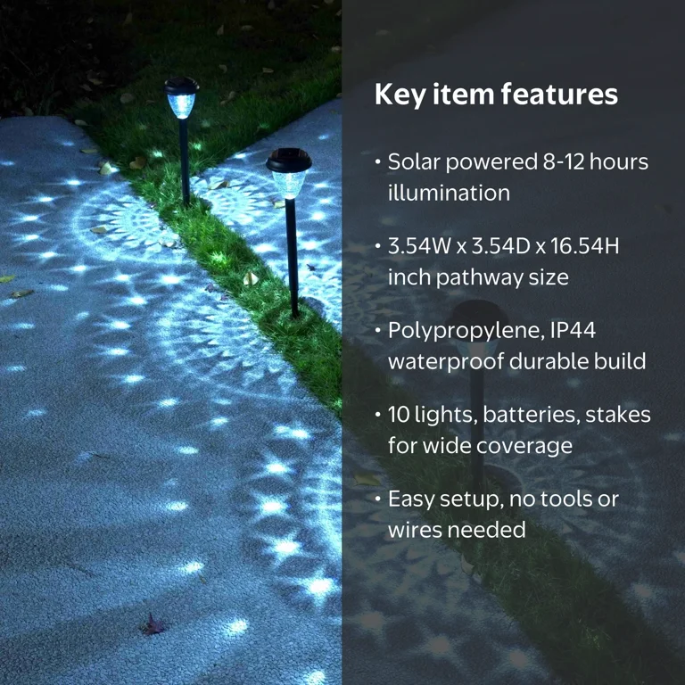 10 Pack Solar Lights for Outside Pathway Walkway Driveway Garden Yard Solar Powered Lights Outdoor Waterproof. (Black, Cool White), Size: 3.54 W x