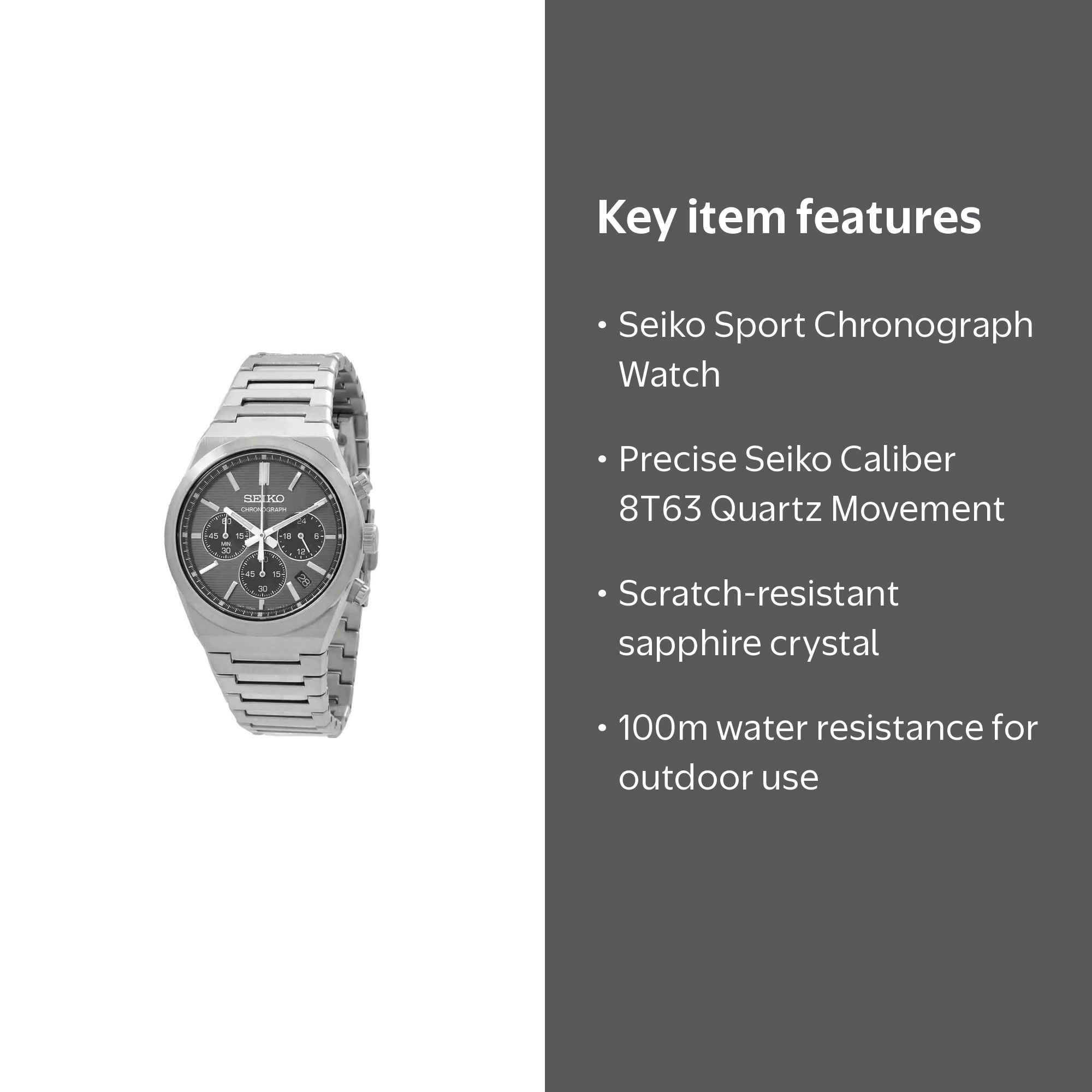 Seiko Sport Chronograph Quartz Grey Dial Men's Watch SSB455P1