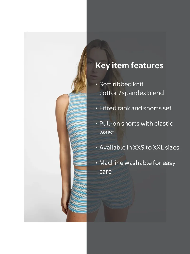 No Boundaries Striped Tank and Shorts Set, 2-Piece, Women's XXS