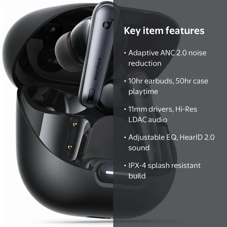 Soundcore, Liberty 4 NC Wireless Earbuds, Black, Refurbished Soundcore, Liberty 4 NC Wireless Earbuds, Black, Refurbished