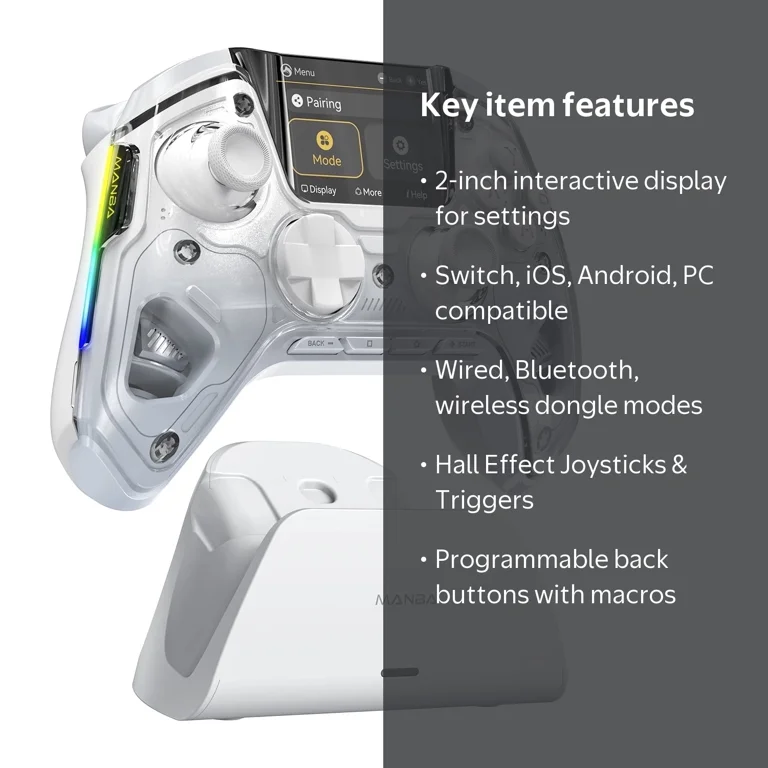 Wireless Gaming Controller for PC/Switch/iOS/Android/Steam, RGB