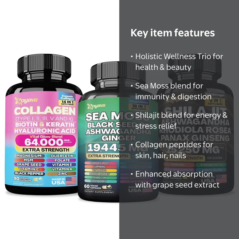 Zoyava, Ultimate Wellness Trio, 210 Capsules, Sea Moss Collagen
