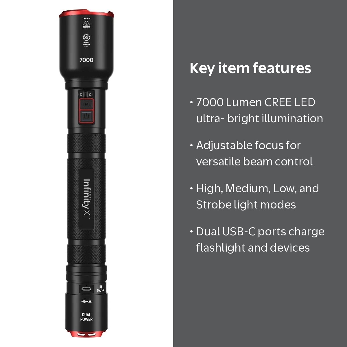Infinity X1 7000 L Dual Power Flashlight with CREE LED - Walmart.com