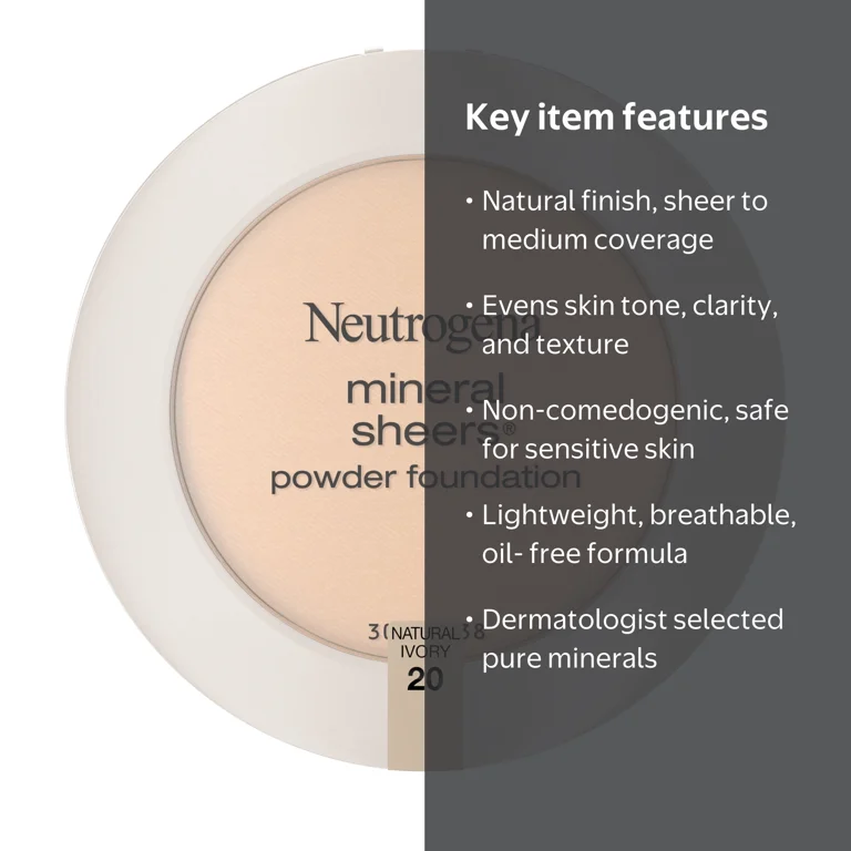 Neutrogena Mineral Sheers Powder Foundation, Ivory 20, .34 oz
