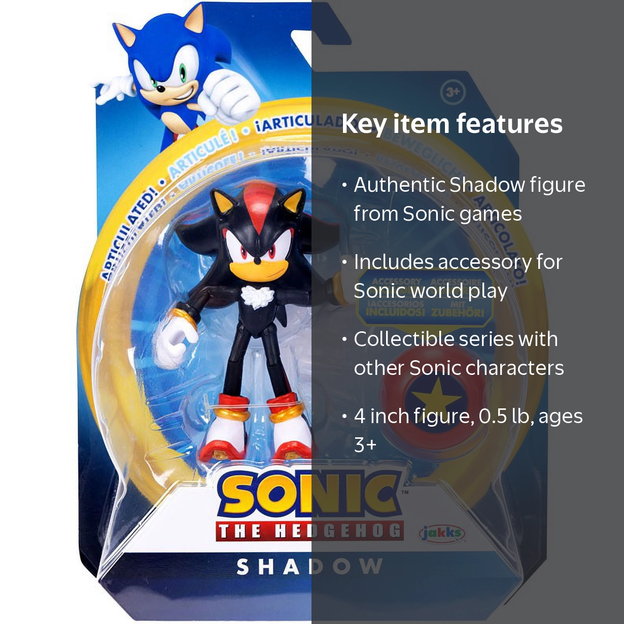 Jakks Pacific Sonic The Hedgehog 4-inch Articulated Shadow Figure