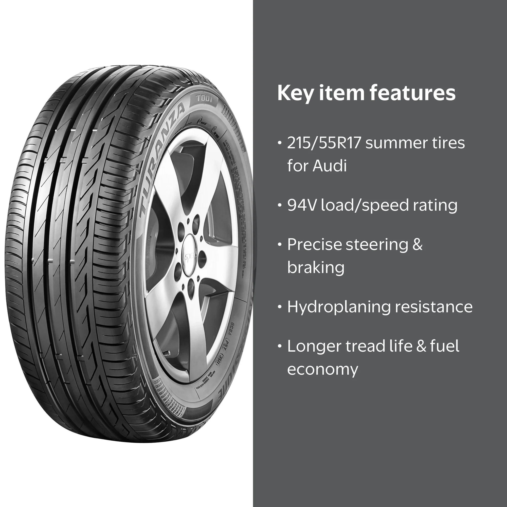 Bridgestone Turanza T001 215/55R17 94V AO Performance Summer Tire