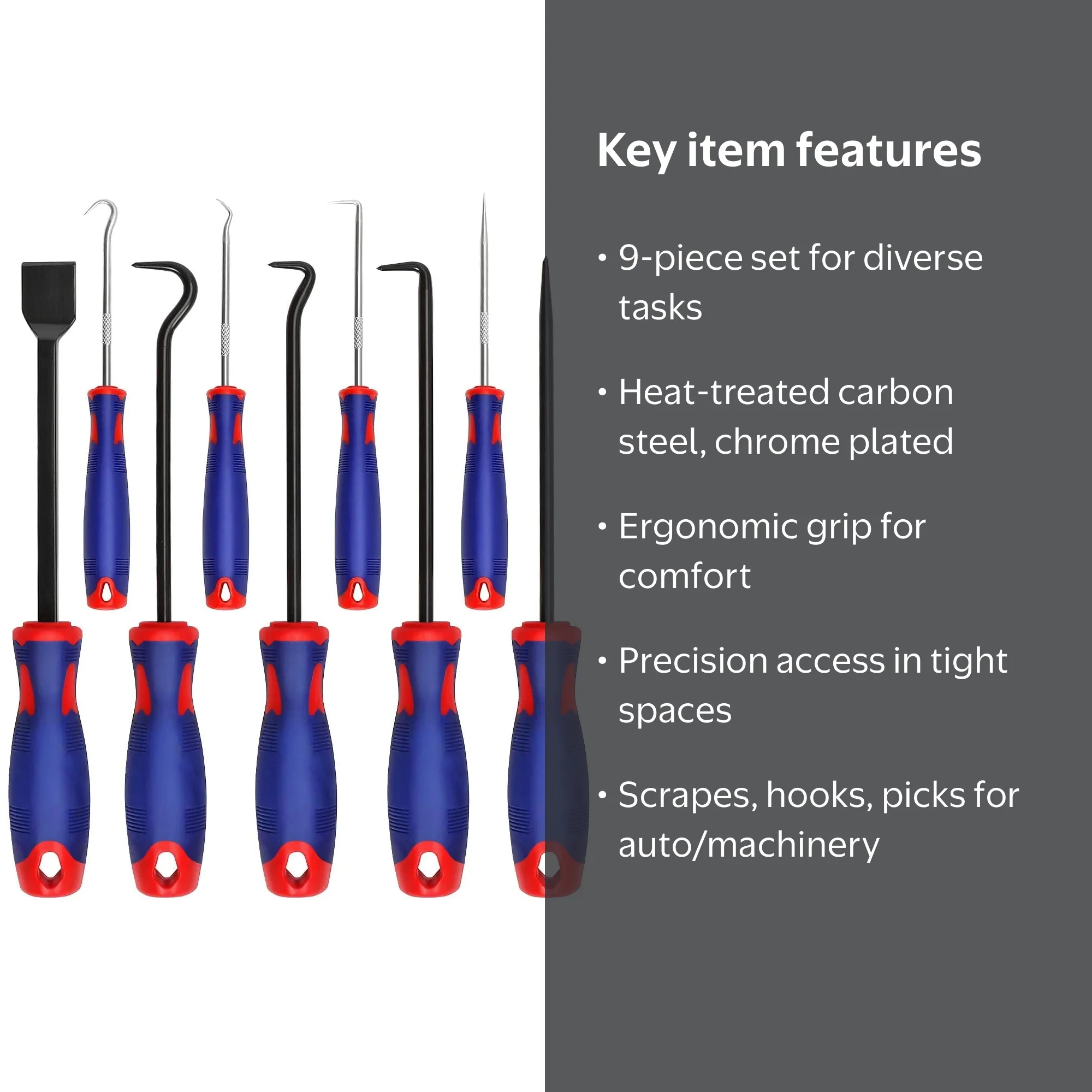 WORKPRO 9Pcs Multi-Purpose Precision Pick & Hook Set with Scraper