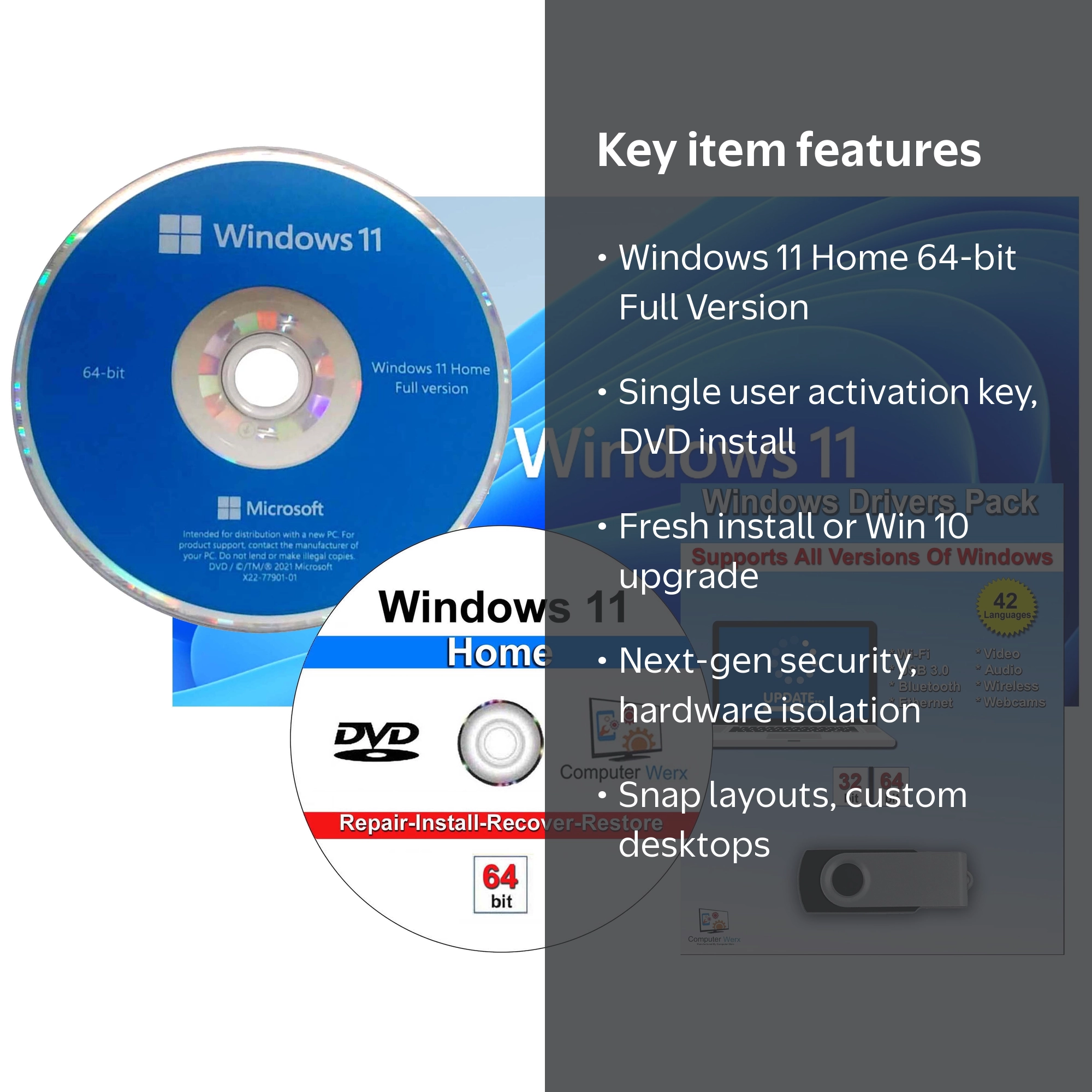 MS-OEM-Computer Werx, Windows 11 Home Full Version, 64 Bit, PC