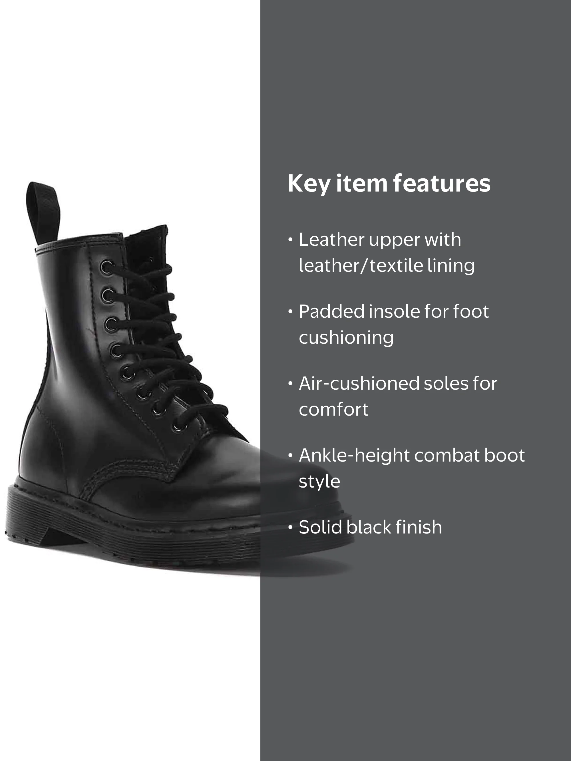 Dr. Martens Mens 1460 Mono Leather Solid Combat Boots Black 4