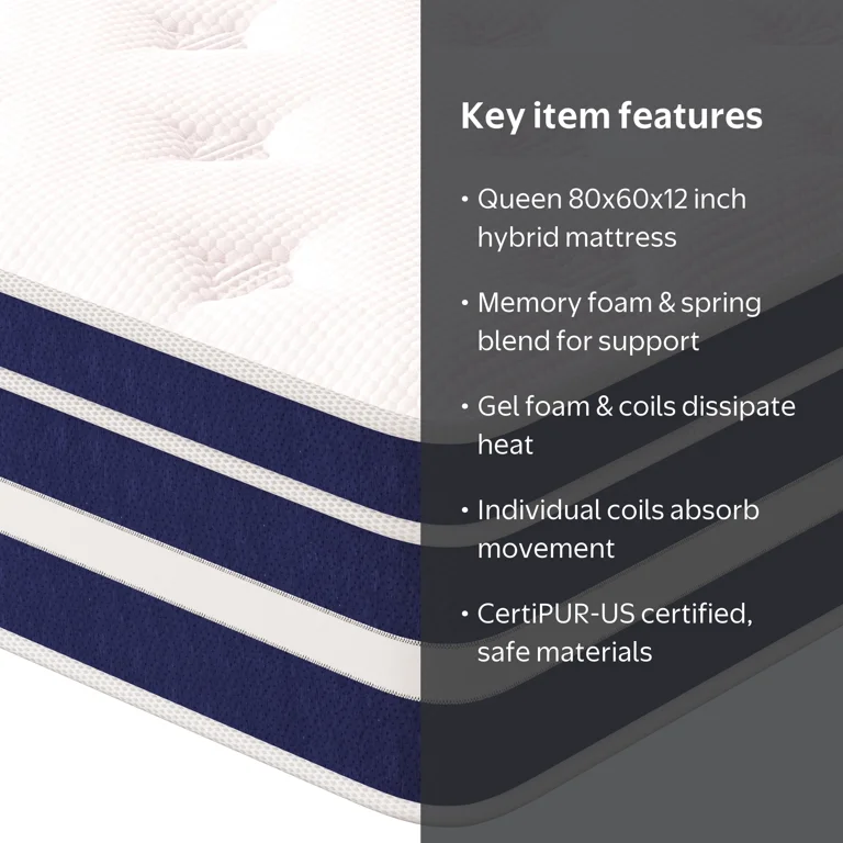 GUUKIN 12 inch Queen Mattress, Memory Foam & Spring Hybrid Medium