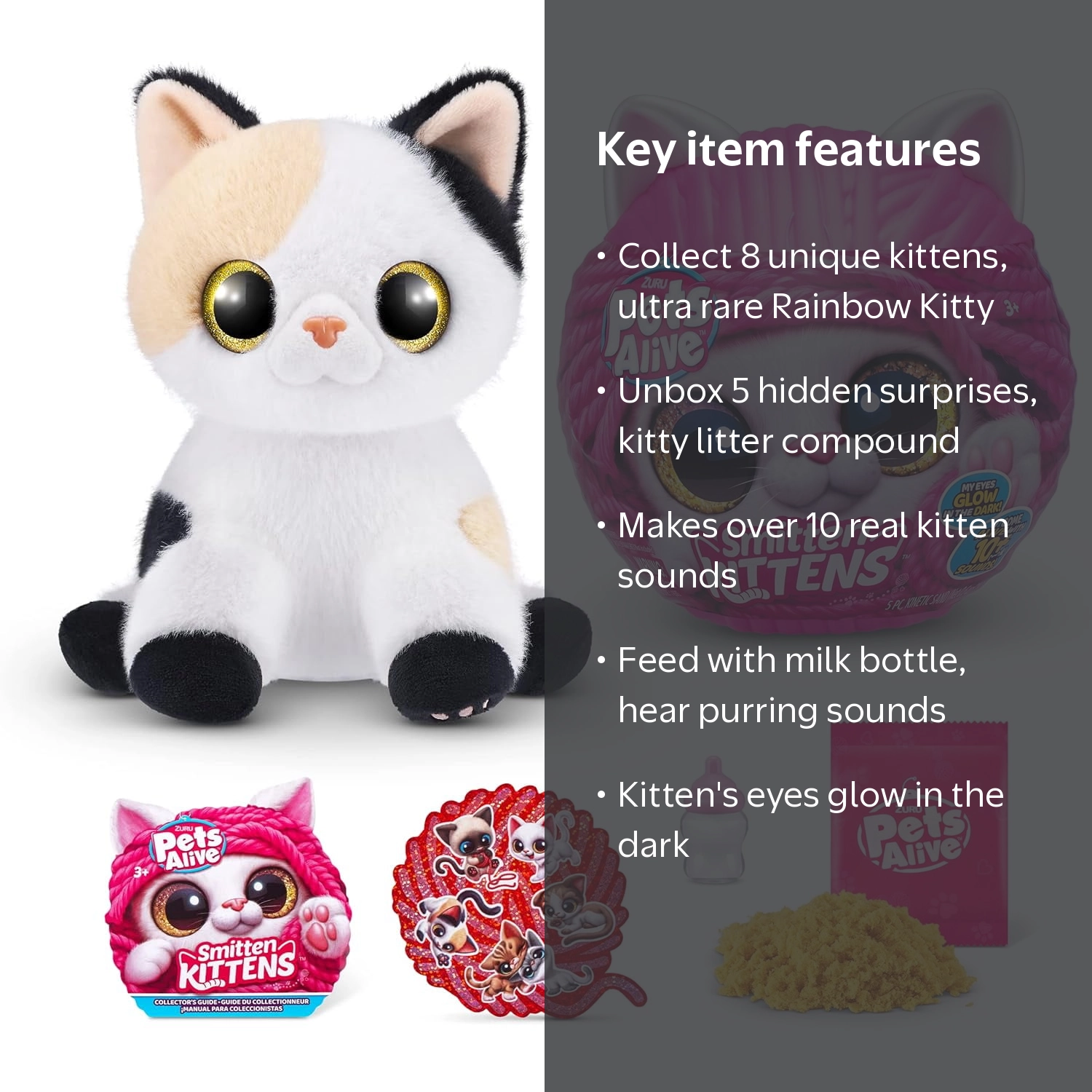 【新品未開封】Live Like A Cat ソフビ フィギュア 猫土偶 ZURU, Pets Alive Smitten Kittens Surprise, White plush, 8 to