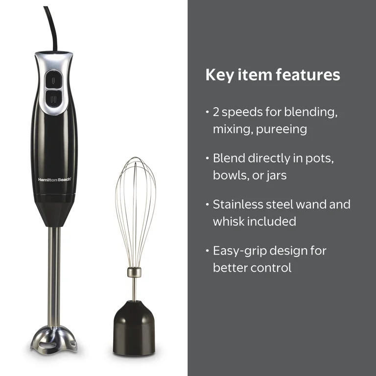 Hamilton Beach Immersion Blender, 260 W 2-Speed Hand Blender for