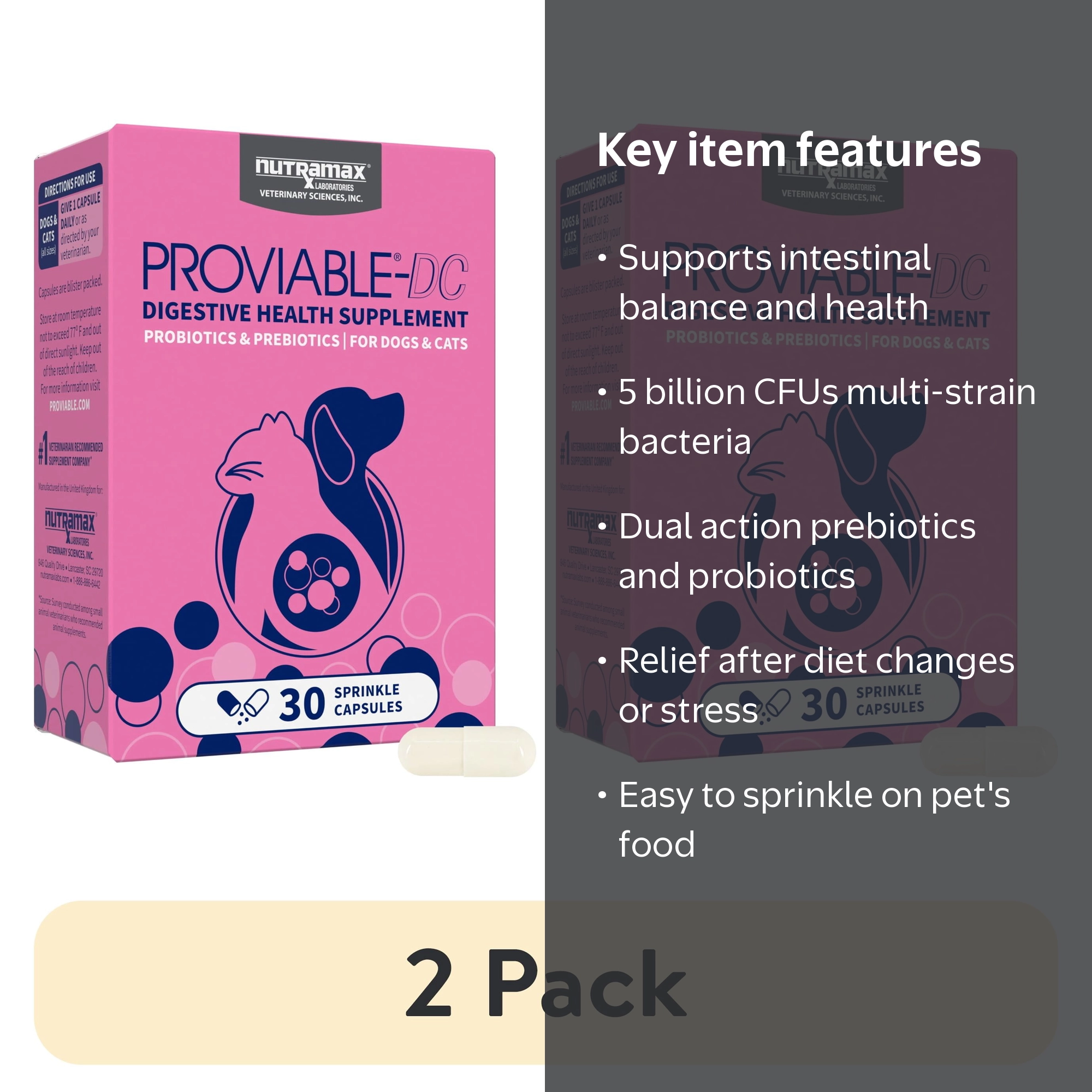 2 pack) Nutramax Proviable Digestive Health Supplement DC Capsules
