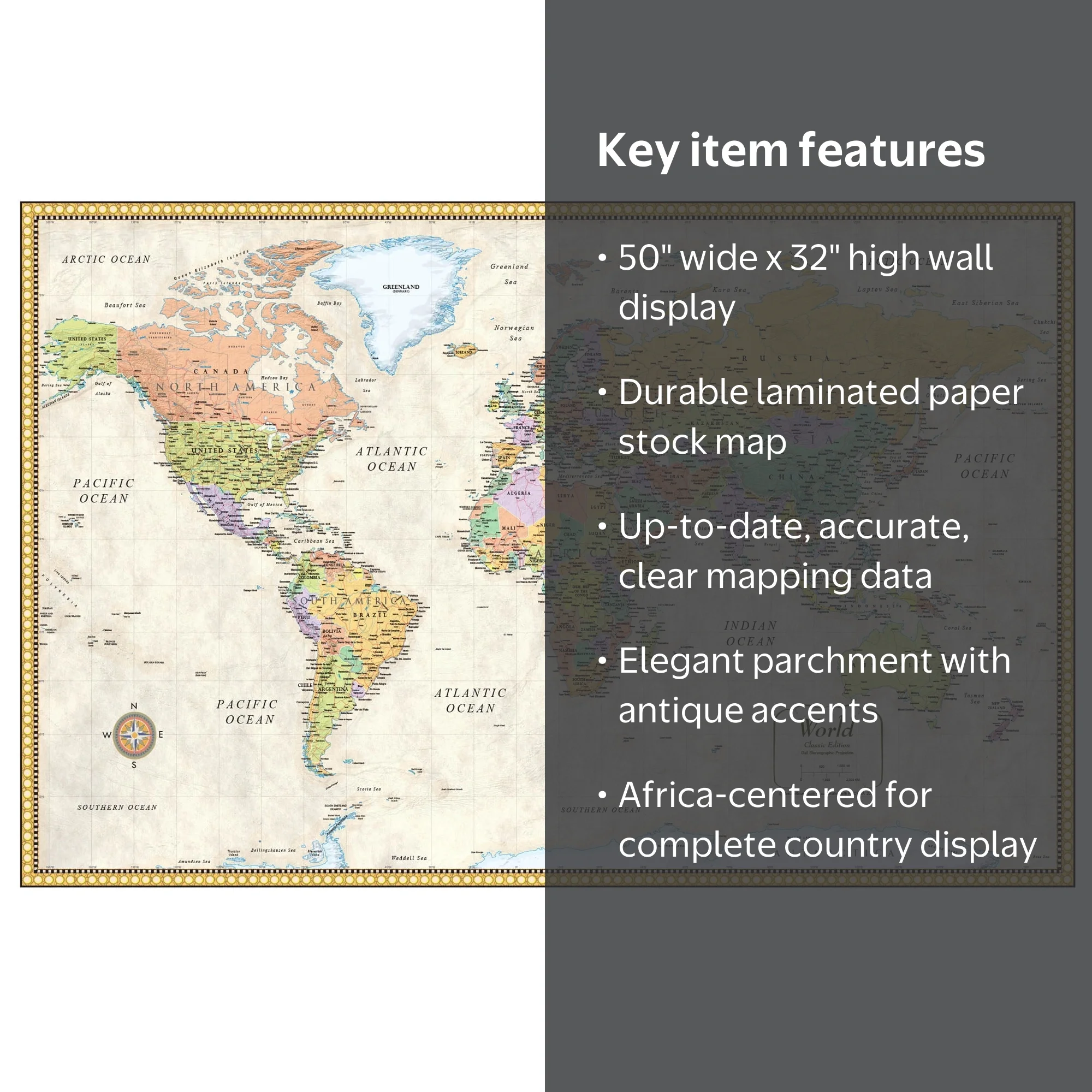 Swiftmaps Laminated RMC Classic Edition World Wall Map Poster, 50