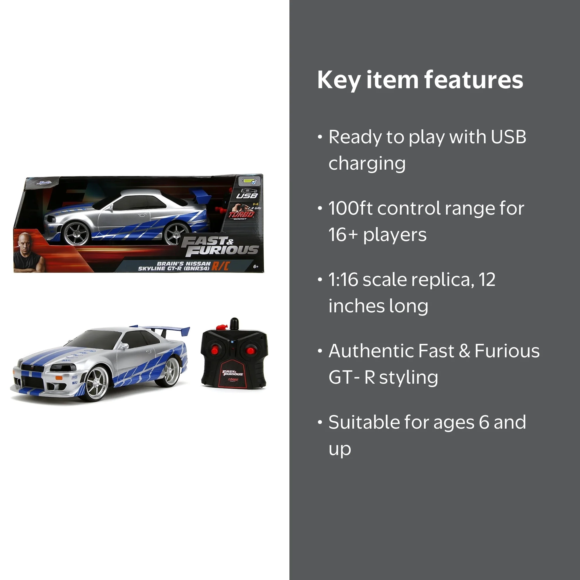Jada Toys Fast & Furious Brian's 2002 Nissan Skyline GT-R R34 RC 1