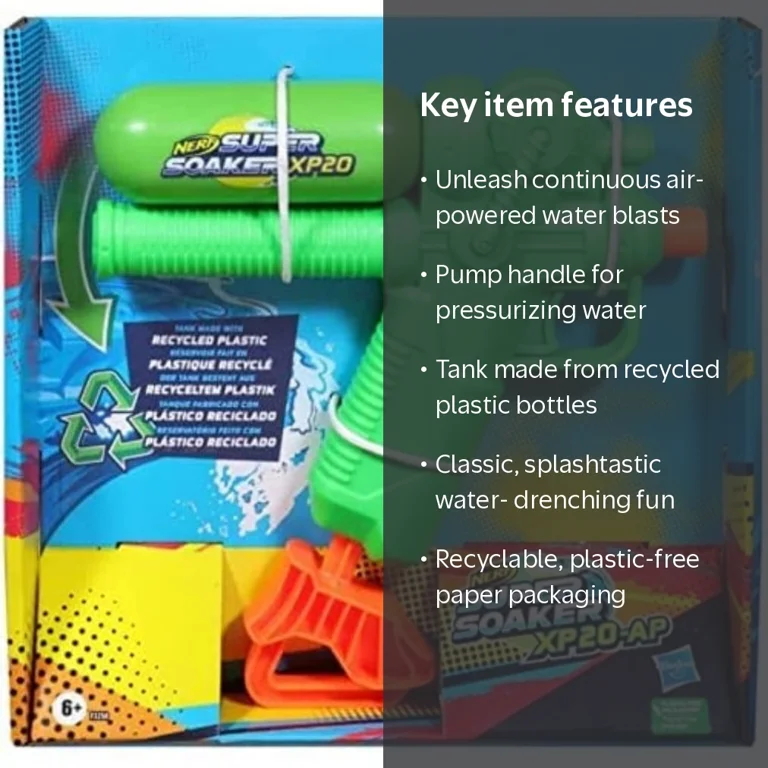 Hasbro, NERF Super Soaker XP20-AP Water Blaster, Recycled Plastic